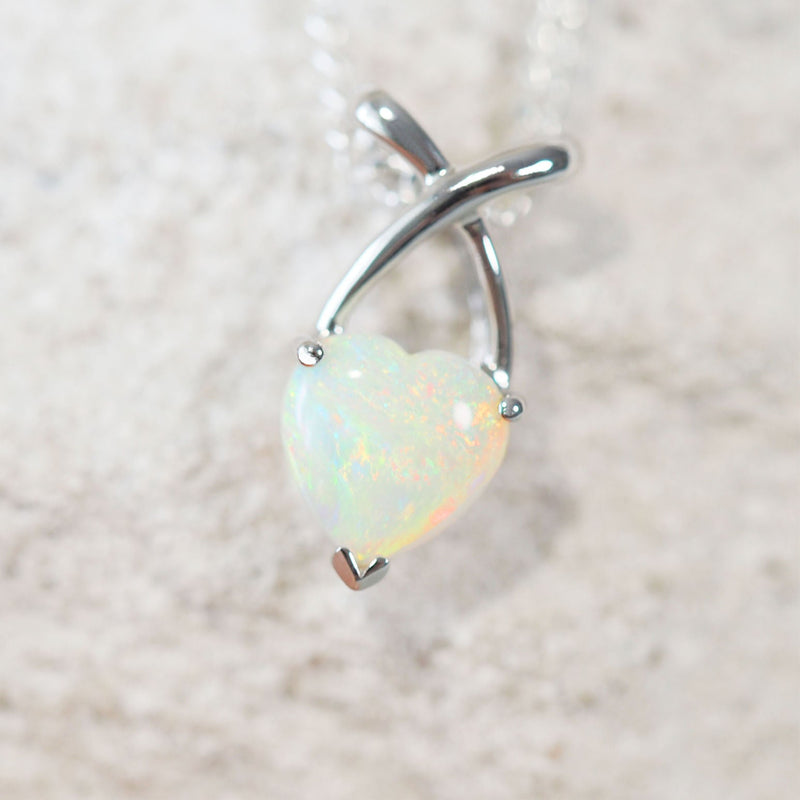 heart shaped crystal opal white gold pendant