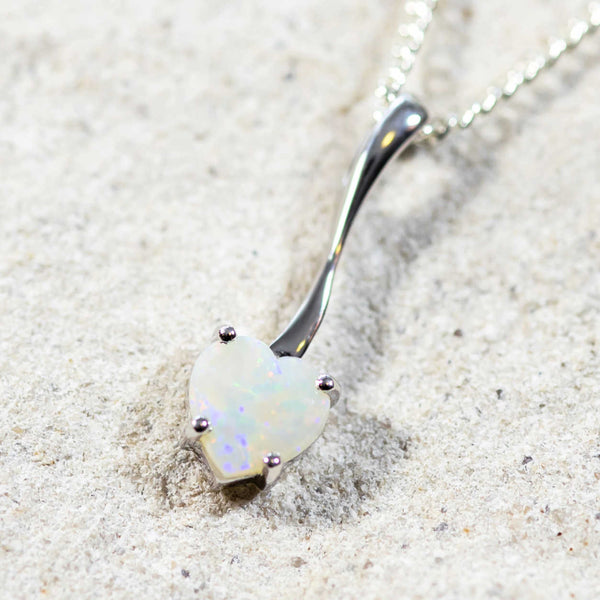 'Adoria' Silver Australian White Opal Necklace Pendant - Black Star Opal