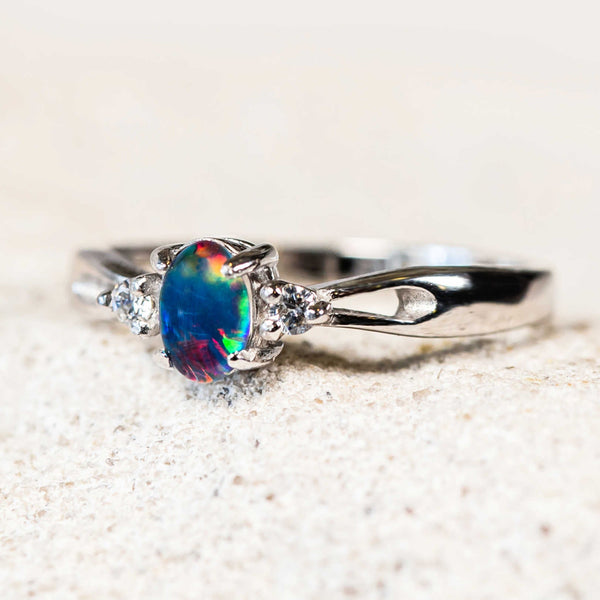 'Alana' Silver Australian Triplet Opal Ring - Black Star Opal