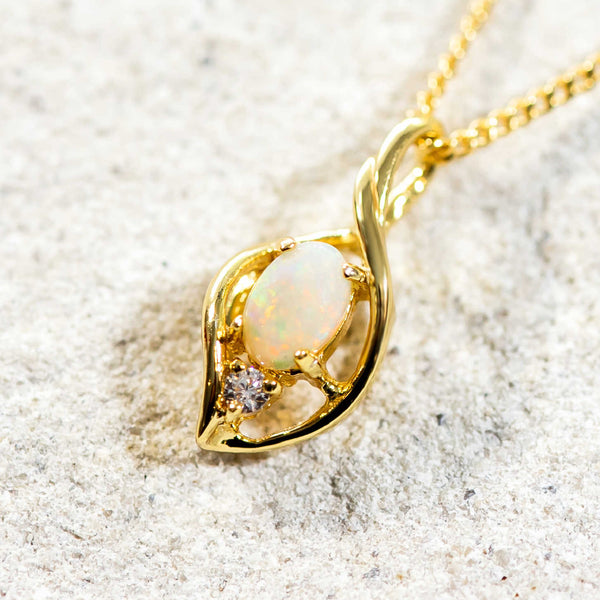 'Alani' Gold Plated Silver Australian Crystal Opal Necklace Pendant - Black Star Opal