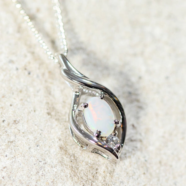 'Alani' Silver Australian White Opal Necklace Pendant - Black Star Opal