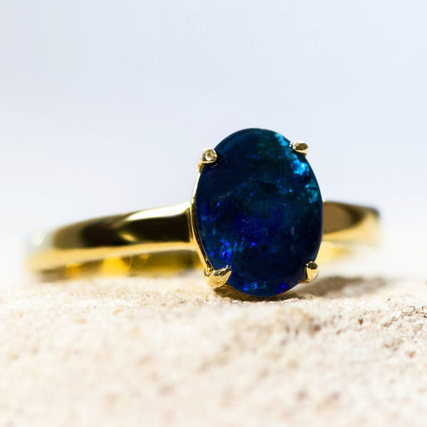 'Alina' Gold Plated Silver Australian Triplet Opal Ring - Black Star Opal