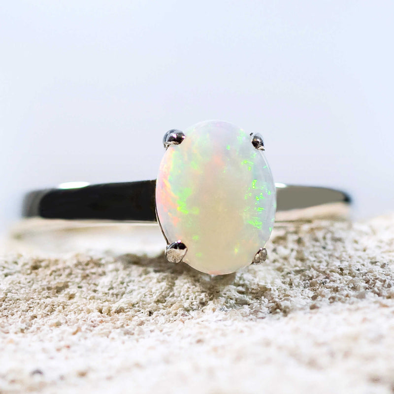 'Alina' Silver Australian Crystal Opal Ring - Black Star Opal