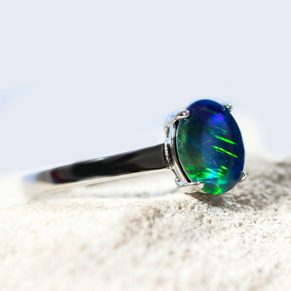 'Alina' Silver Australian Triplet Opal Ring - Black Star Opal