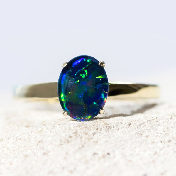 'Alina' Silver Australian Triplet Opal Ring - Black Star Opal