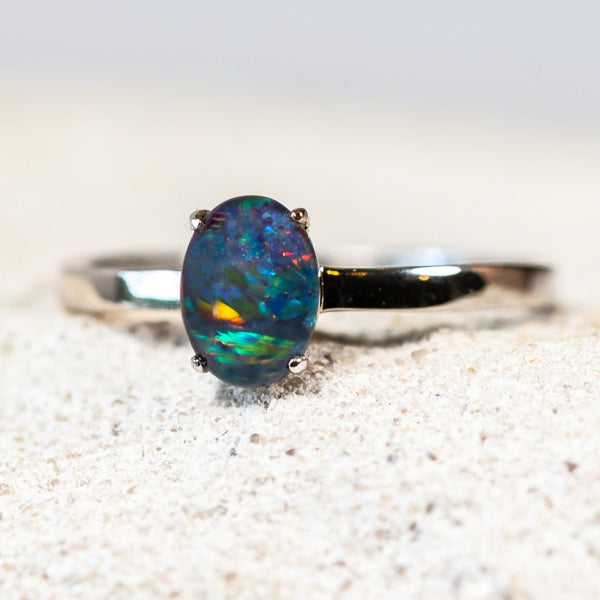 'Alina' Silver Australian Triplet Opal Ring - Black Star Opal