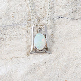 'Amato' White Gold Australian White Opal Necklace Pendant - Black Star Opal