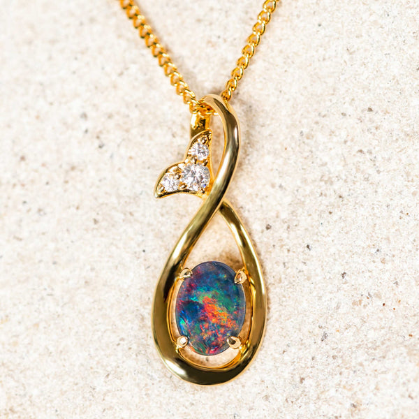 'Amias' Gold Plated Silver Australian Triplet Opal Necklace Pendant - Black Star Opal