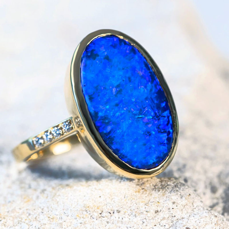 'Arabella' Gold Lightning Ridge Black Opal Ring - Black Star Opal