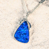 'Ariah' White Gold Doublet Opal Necklace Pendant - Black Star Opal