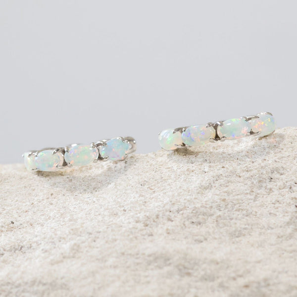 'Arielle' White Gold Australian Crystal Opal Earrings - Black Star Opal