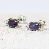 'Audrey' Silver Australian Triplet Opal Earrings - Black Star Opal