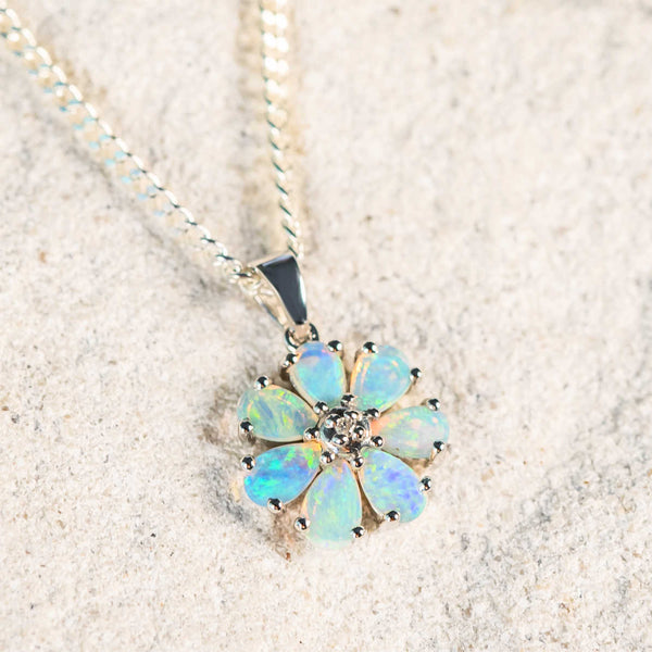 'Bella' White Gold Crystal Opal Necklace Pendant - Black Star Opal