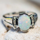 'Bijoux' White Gold Australian Crystal Opal Ring - Black Star Opal