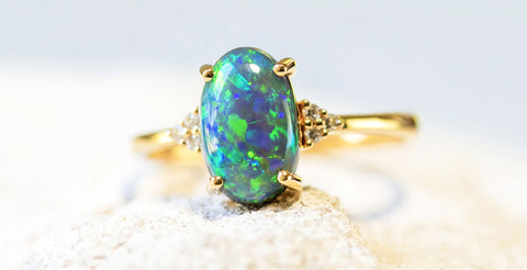 Lightning Ridge black opal ring