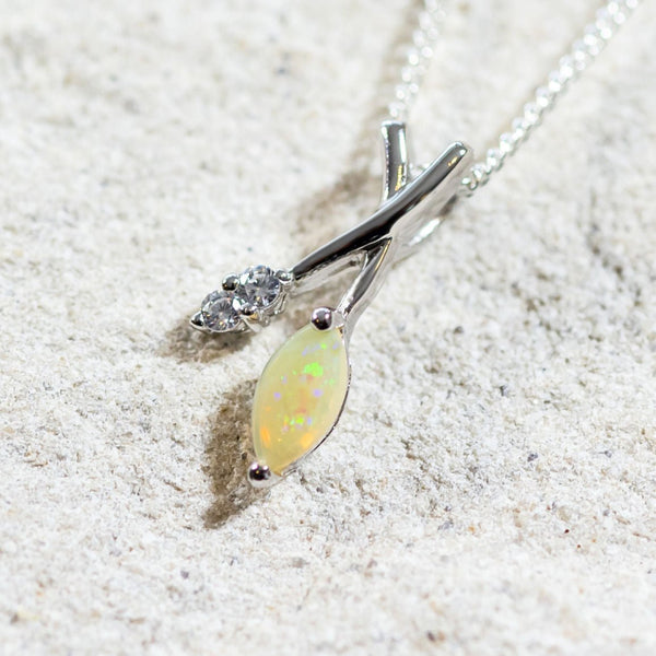 'Callie' Silver Australian Crystal Opal Necklace Pendant - Black Star Opal