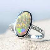 'Camila' White Gold Australian Crystal Opal Ring - Black Star Opal