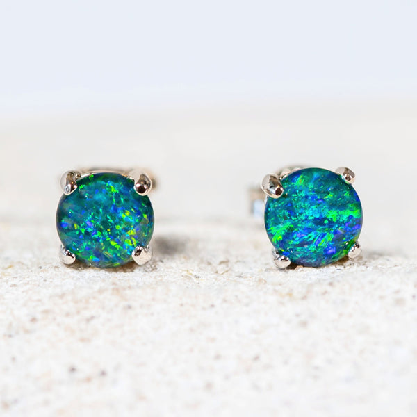 'Celia' Silver Australian Triplet Opal Earrings - Black Star Opal