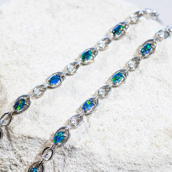 'Classic Link' Silver Australian Triplet Opal Bracelet - Black Star Opal