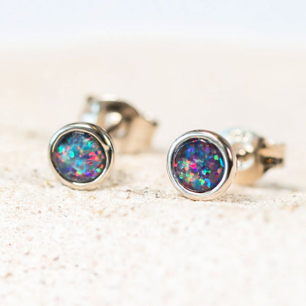 'Classic' Silver Australian Triplet Opal Earrings - Black Star Opal