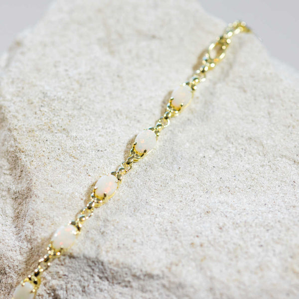 'Daisy Chain' Gold Plated Silver Australian White Opal Bracelet - Black Star Opal