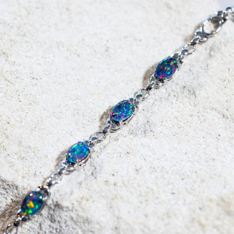 'Daisy Chain' Silver Australian Triplet Opal Bracelet - Black Star Opal