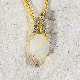 'Danika' Gold Plated Silver Australian White Opal Necklace Pendant - Black Star Opal