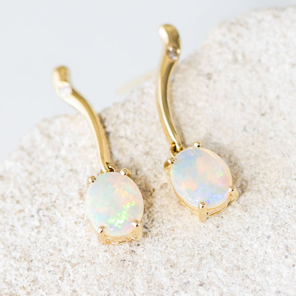 'Daria' Gold Australian Crystal Opal Earrings - Black Star Opal