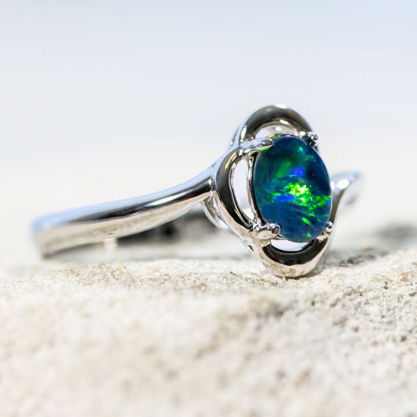 'Della' Silver Australian Triplet Opal Ring - Black Star Opal