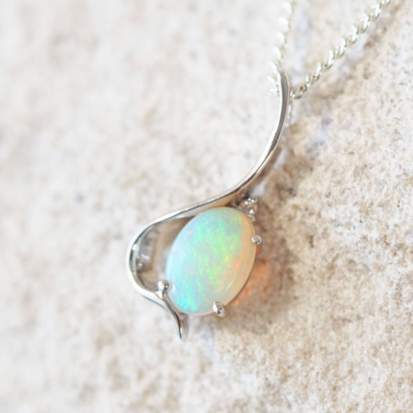 'Elisa' 9ct White Gold Crystal Opal Pendant