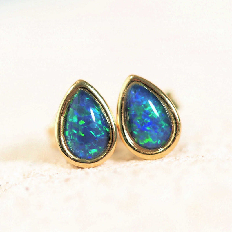 teardrop shaped australian triplet opal earrings