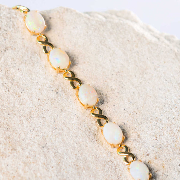 gold plated silver colourful white opal bracelet