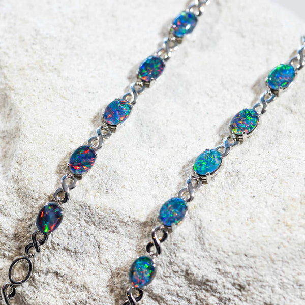 'Eternity' Silver Australian Triplet Opal Bracelet - Black Star Opal