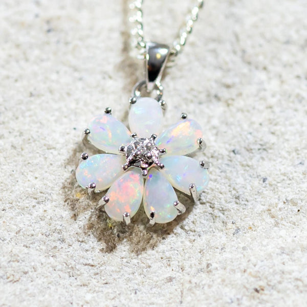 'Flora' Silver Australian Crystal Opal Necklace Pendant - Black Star Opal