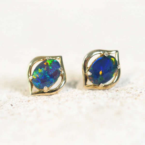 colourful genie design australian opal earrings