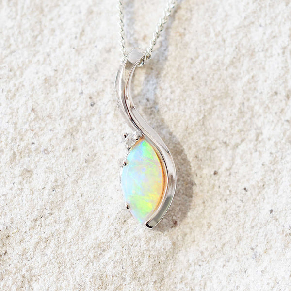 crystal opal white gold pendant