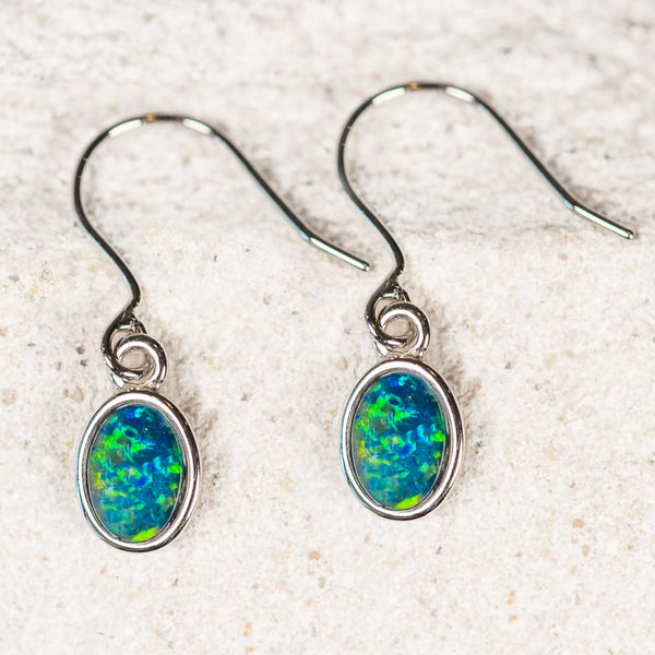 'Grace' Silver Australian Triplet Opal Earrings - Black Star Opal