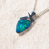 'Harper' Silver Australian Doublet Opal Necklace Pendant - Black Star Opal