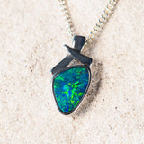 'Harper' Silver Australian Doublet Opal Necklace Pendant - Black Star Opal