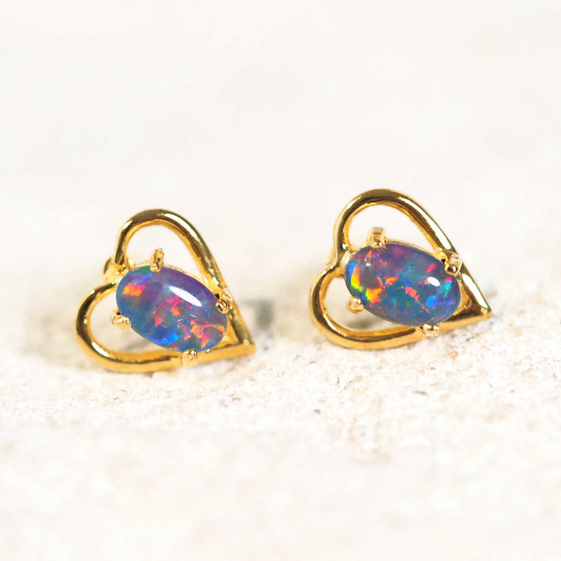 'Heart' Gold Plated Silver Triplet Opal Earrings