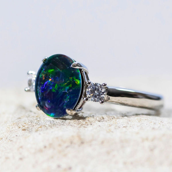 'Helene' Silver Australian Triplet Opal Ring - Black Star Opal