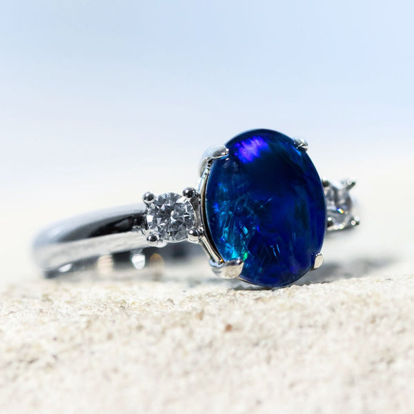 'Helene' Silver Australian Triplet Opal Ring - Black Star Opal