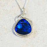 'Indigo' White Gold Australian Doublet Opal Necklace Pendant - Black Star Opal