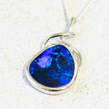 'Indigo' White Gold Australian Doublet Opal Necklace Pendant - Black Star Opal