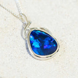 'Indigo' White Gold Australian Doublet Opal Necklace Pendant - Black Star Opal