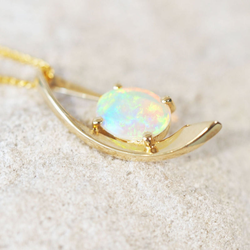 multi-colour crystal opal gold necklace