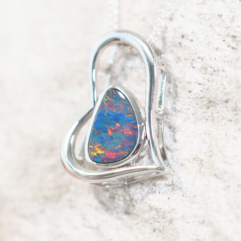 colourful doublet opal silver necklace