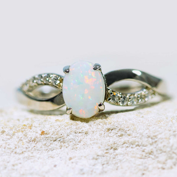 'Kaia' Silver Australian White Opal Ring - Black Star Opal