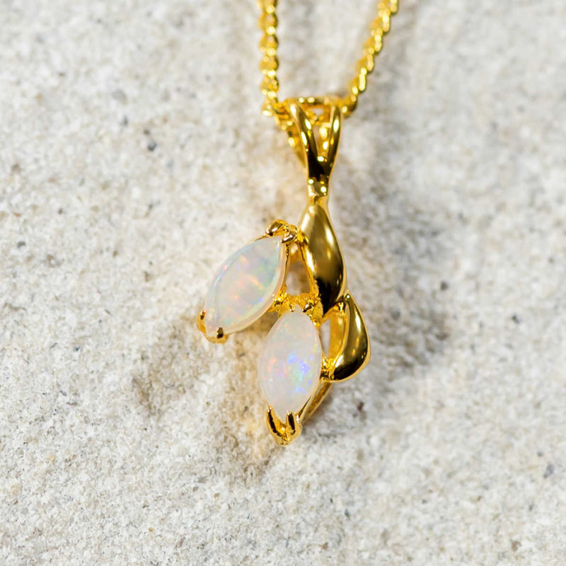 'Kaira' Gold Plated Silver Australian Crystal Opal Necklace Pendant - Black Star Opal