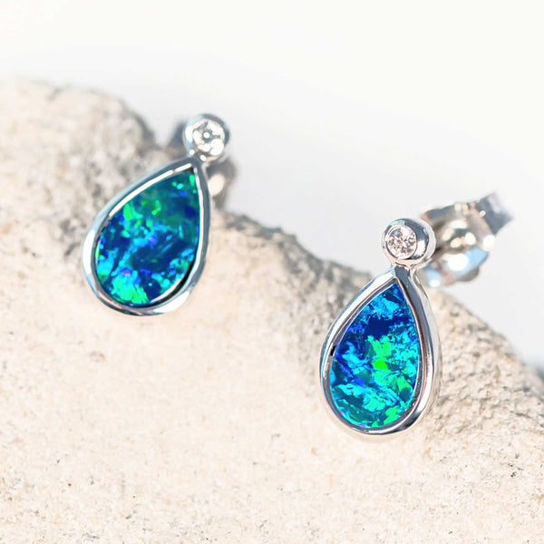 'Kali' White Gold Doublet Opal Earrings - Black Star Opal